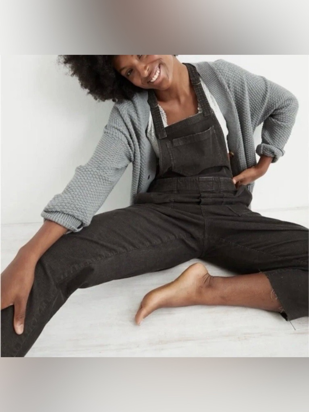 Aerie dark grey corduroy overalls, dungarees, XS
